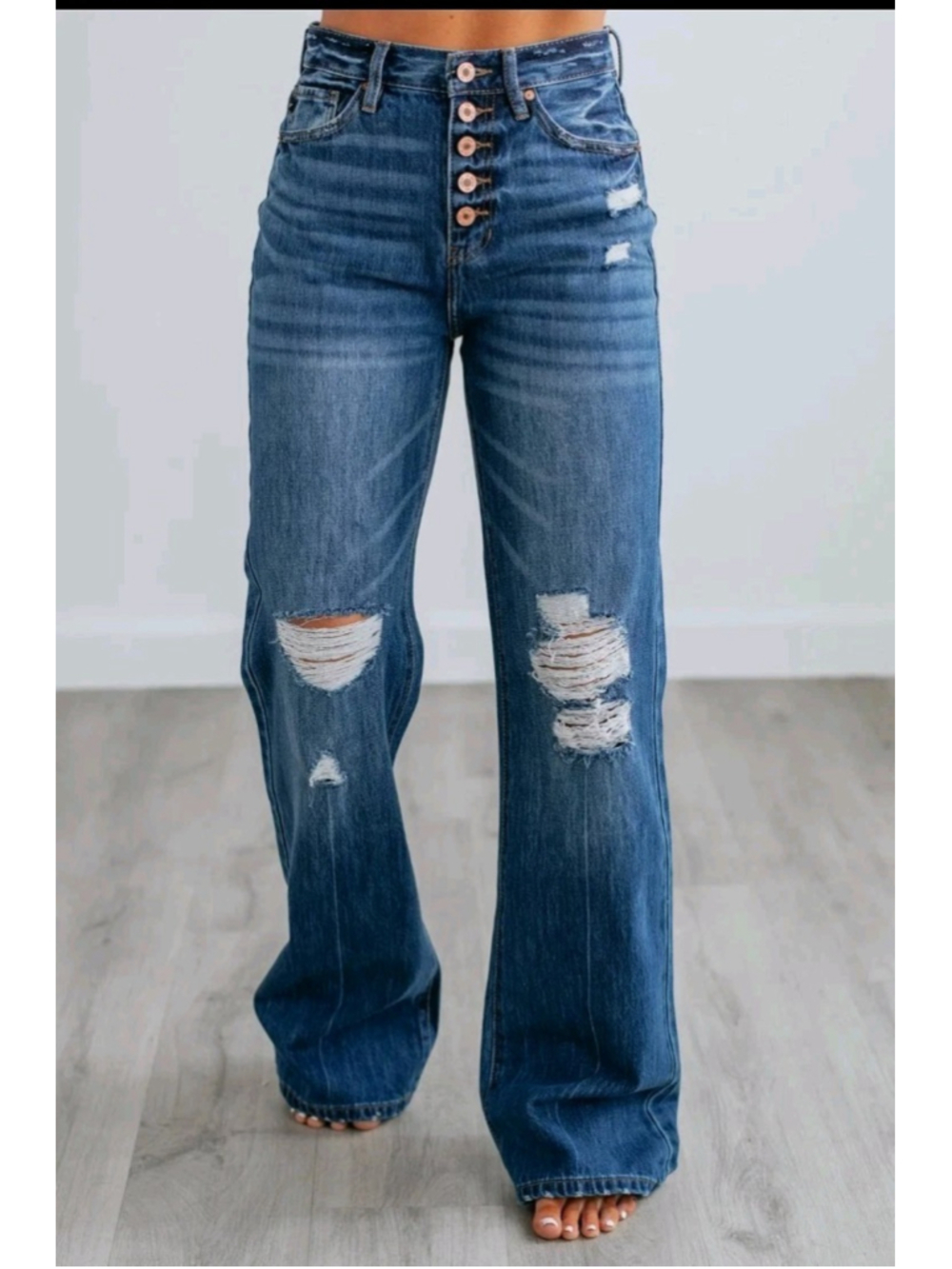 KanCan Jeans Womens Sz 7/27 Distressed High Rise Button Fly Straight Leg Denim